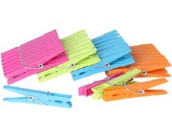 Wasknijpers - 32x stuks - gekleurde knijpers / wasspelden - Kunstof