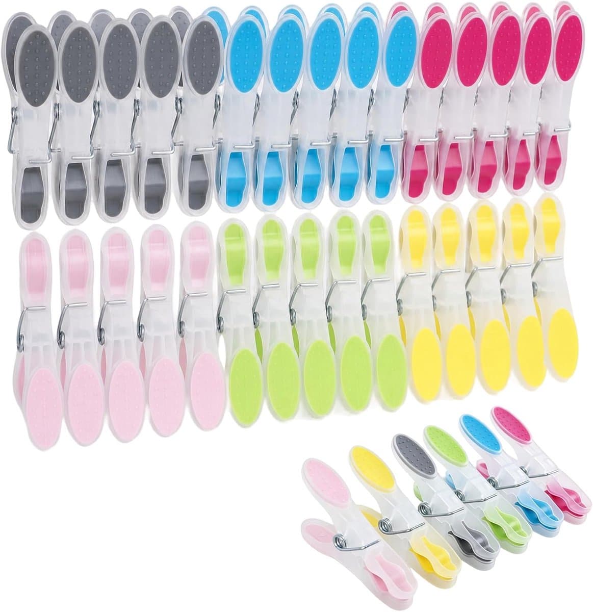 Wasknijpers, 30 stuks, antislip siliconen, 6 kleuren, plastic handdoekklemmen, kledingknijpers, laat geen sporen achter voor wasgoed, broeken, T-shirts, ondergoed, sokken — afbeelding 1