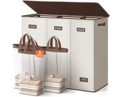 SnelShoppen - 200L Wasmand met Deksel - Wasverzamelaar 3 Vakken met 3 Waszakken - Grote XXXL Wassorteerder voor Badkamer, Slaapkamer, Wasruimte, Kinde