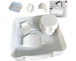 Bobypet - Wasmachine afvoerbak - Universele afvoergeleider met dekselopener - 4-delige set - Voor kelder, appartement, stacaravan en garage - 17,8 x 17,8 x 5 cm - Wit