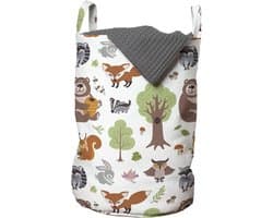Waszak Duurzaam - Wasmand met Handgrepen - Koordsluiting - 33 cm Breed x 49 cm Hoog - Bedrukte Mand - Geschikt voor Wasgoed en Speelgoed - Opbergmand