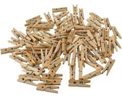 Mini Houten Knijpers - Decoratie Clips - Foto's Ophangen - Natuurlijke Uitstraling - 100 stuks - Houtkleur