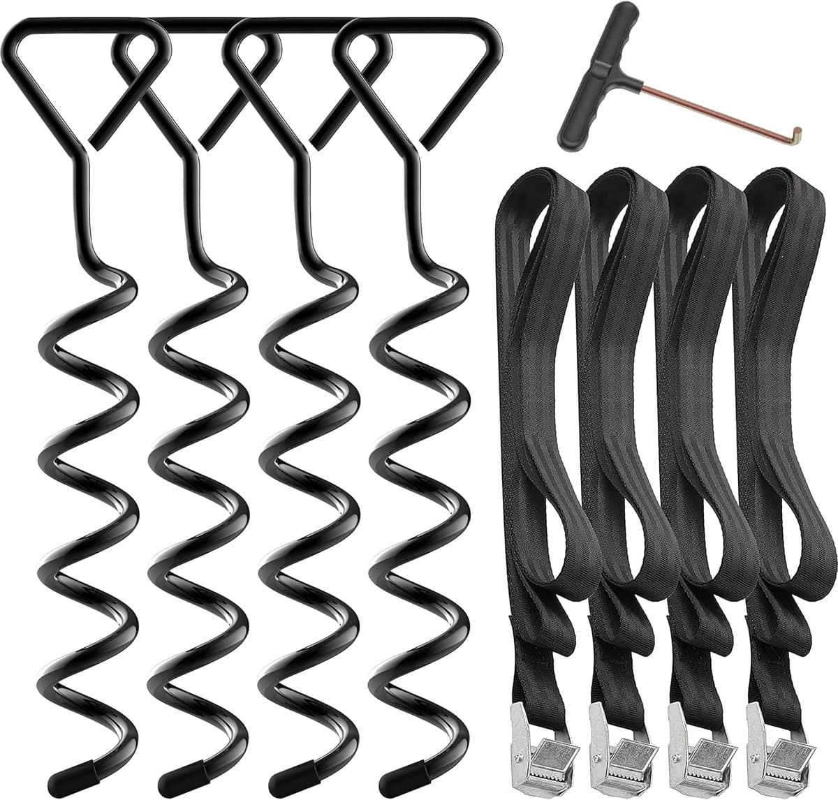 SnelShoppen - Set van 4 Grondankers voor Trampoline, Vloerbevestiging, Gegalvaniseerd en Roestvrij Staal, 4 Robuuste Straps voor Tuin, Camping, Schomm — afbeelding 1