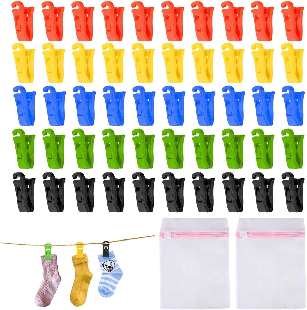 SnelShoppen - 50 Stuks Wasmachine Droger Sokclips met Haken, Kleurrijke Sokhouder, Duurzaam en Herbruikbaar, Perfect voor Het Sorteren van Sokken — afbeelding 1