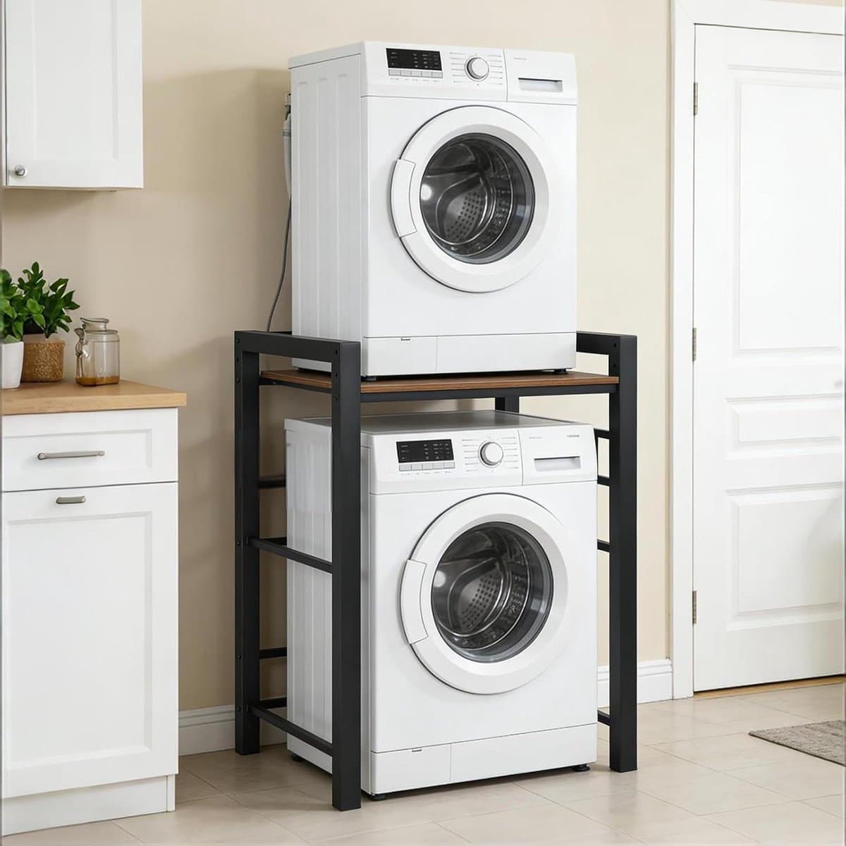 Wasmachine Verhoger - Droger Kast - Ruimte Besparen - Stabiel Carbon Frame - 75 x 67 cm - Zwart — afbeelding 1