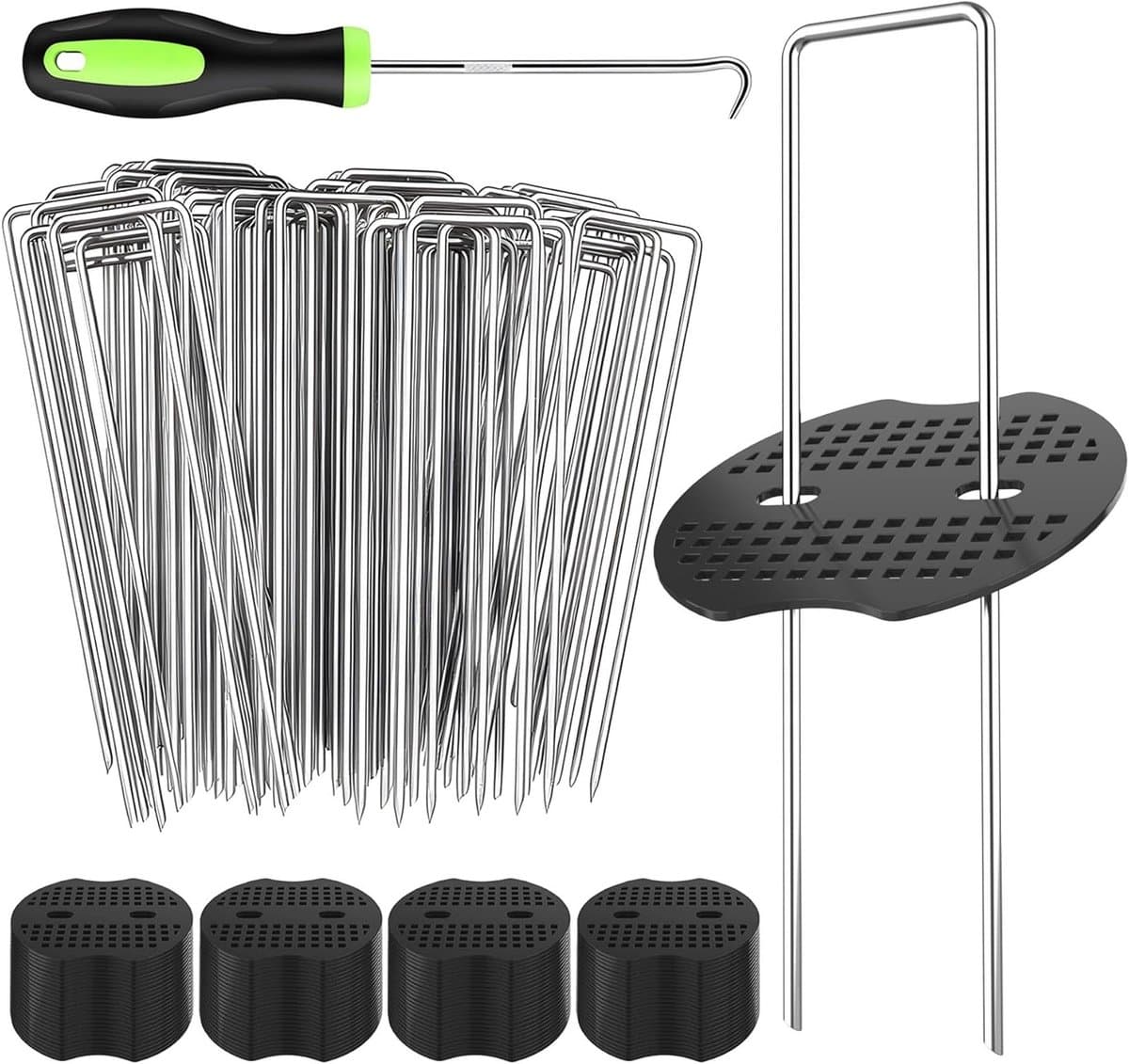 U-vormige grondankers met onderlegringen voor onkruidvlies, verzinkt staal, 200 stuks, 150 x 30 x 3 mm, ideaal voor tuinbevestiging en tenten — afbeelding 1