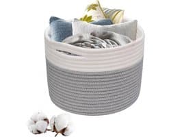 Woven Laundry Basket with Handles - Stackable Storage for Clothes, Toys - 21 x 21 cm (Grey & White)