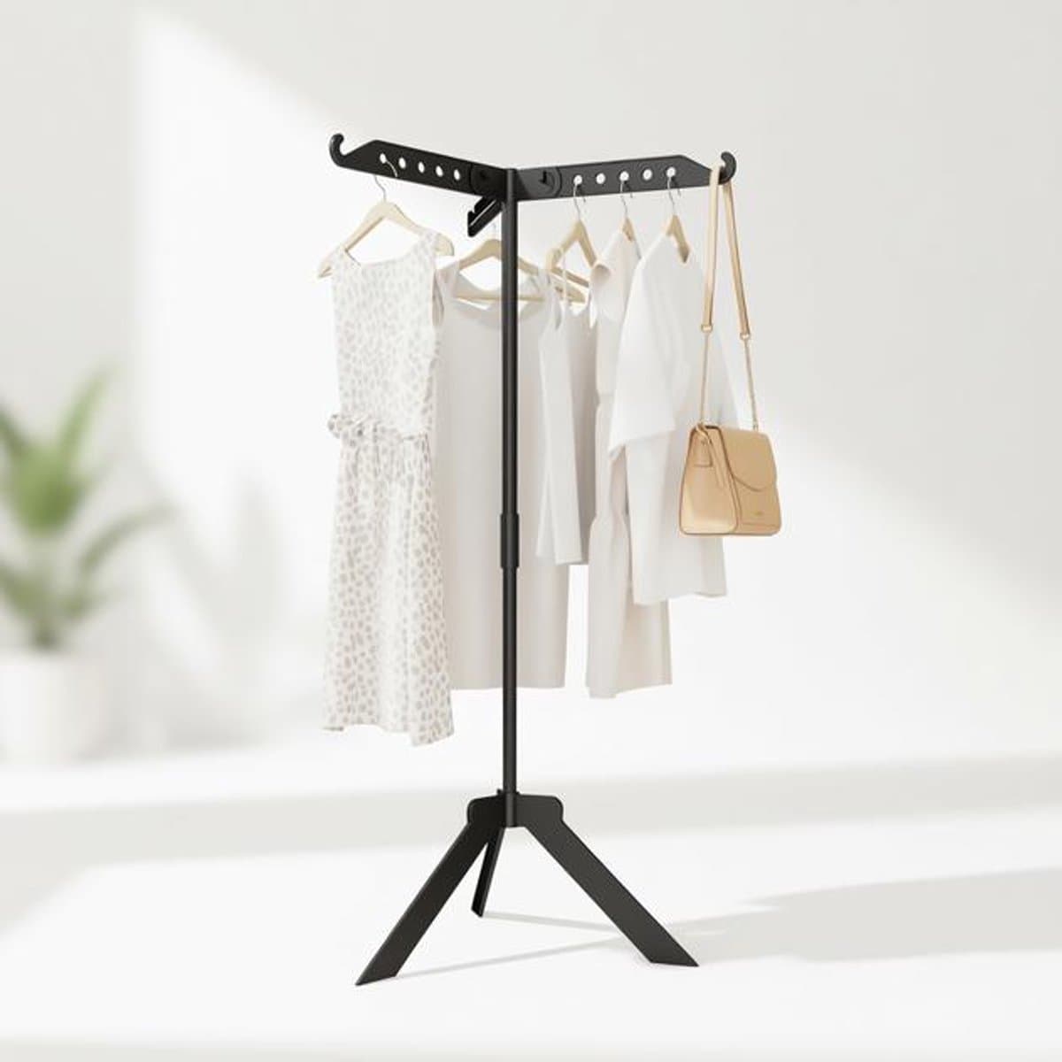 Maison Elara Droogrek voor kleding, 360° rotatie, opvouwbaar, in hoogte verstelbaar tot 136 cm, zwart — afbeelding 1
