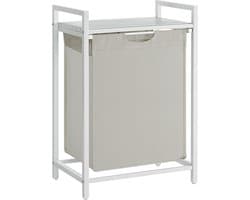 Wasmand, wasemmer met plank, waskast, oxford stof wasstas uitbreidbaar, verwijderbaar, metalen frame, 65 l, 50 x 33 x 72 cm, wit — afbeelding 1