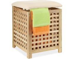 Stabiele wasmand met zitting - multifunctioneel - 1 stuk - walnotenhout — afbeelding 1