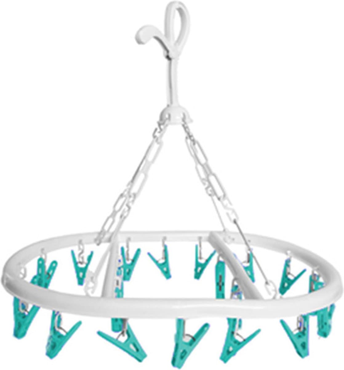 CM Wasgoed droogcarrousel/droogmolen - 20 clips/knijpers - wit/groen - kunststof - 29 x 42 cm — afbeelding 1