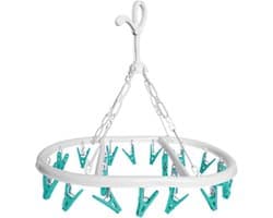 CM Wasgoed droogcarrousel/droogmolen - 20 clips/knijpers - wit/groen - kunststof - 29 x 42 cm