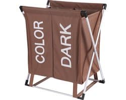 Wassorteerder - 60 L - Wasmand 2 Vakken - Opvouwbare Wasmanden - Wassorteerder 2 vaks - Aluminium Frame - Bruin - Wit