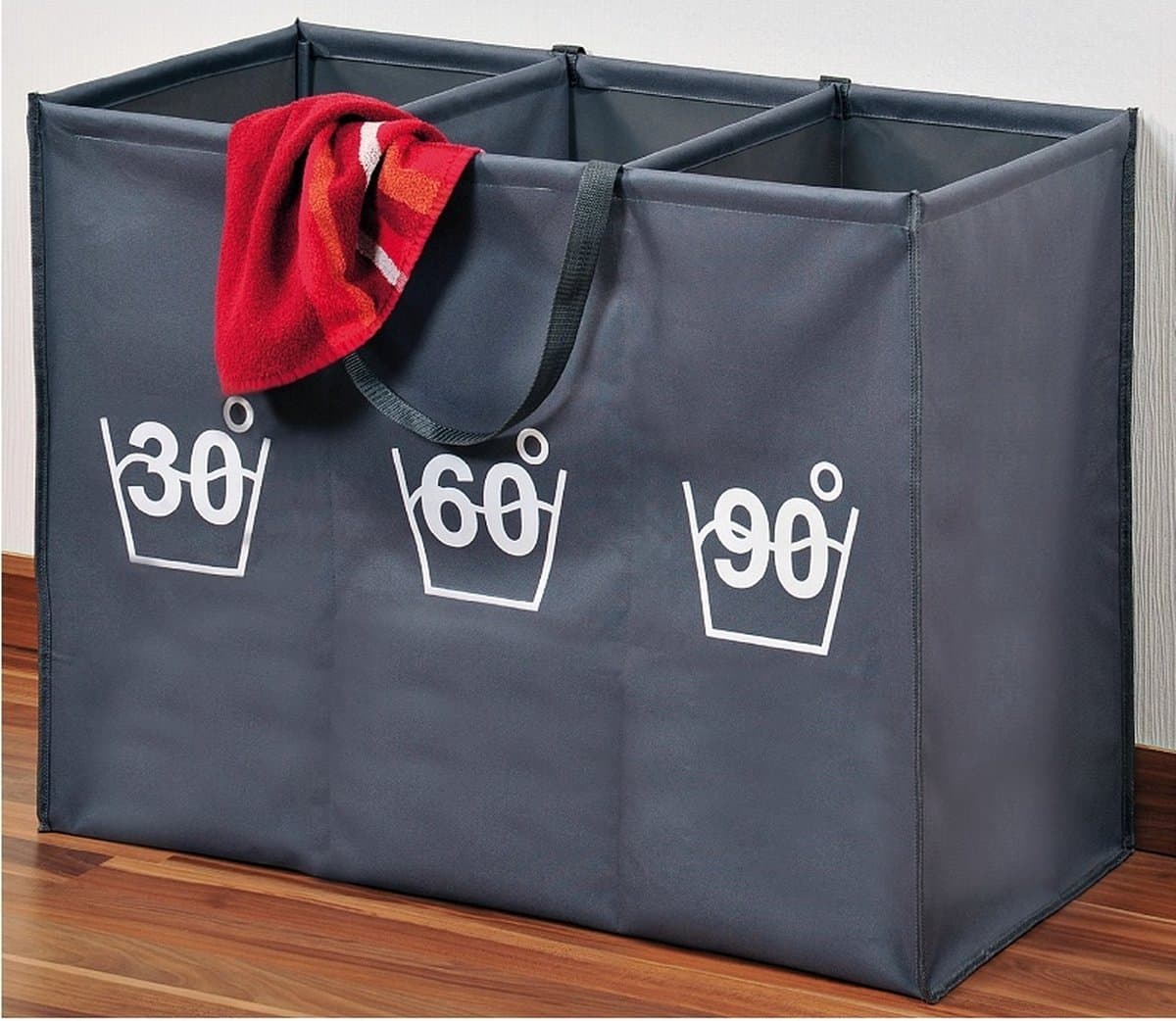 Wassorteerder - 150 L - Sorteer wasmand op Temperatuur - 30° 60° 90° - Wasbasket - Wasmand met 3 Vakken - 74 x 36 x 59.5Cm - Grijs — afbeelding 1