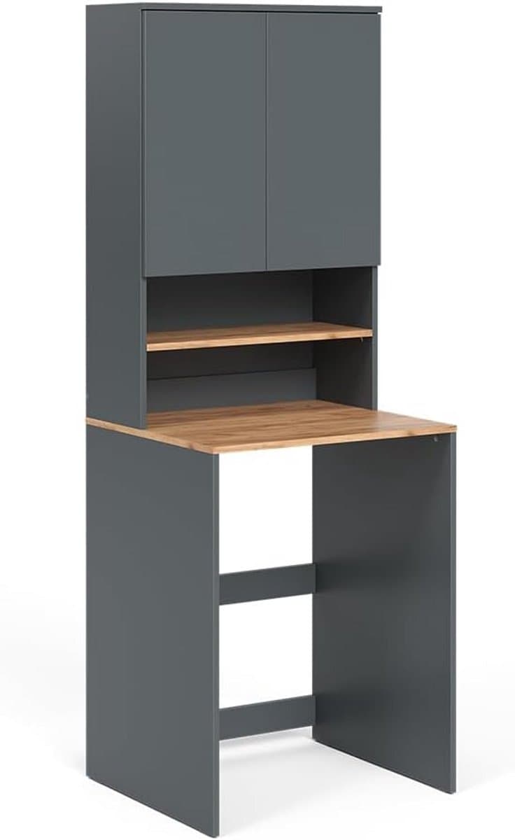 Wasmachinekast met Opbouw en Opbergruimte Badkamer Kast Anthraciet/Eiken — afbeelding 1