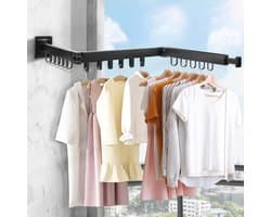 Drying Rack - Wall Mounted Clothes Rail - 120 cm Extendable Folding Clothes Rack - 18 Hanging Hooks for Balcony - Laundry Room - Bathroom - Bedroom - 3 Folding Warmers