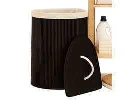 Lomera Bamboe Wasmand - Hoek Model - 72 Liter Capaciteit - Zwart - Opvouwbaar - Wasmand Met Deksel - Afneembaar Deksel - Verstevigde Metalen Ring - Uitneembare Waszak - Wasbare Binnenzak - Polyester Katoen Viscose — afbeelding 1