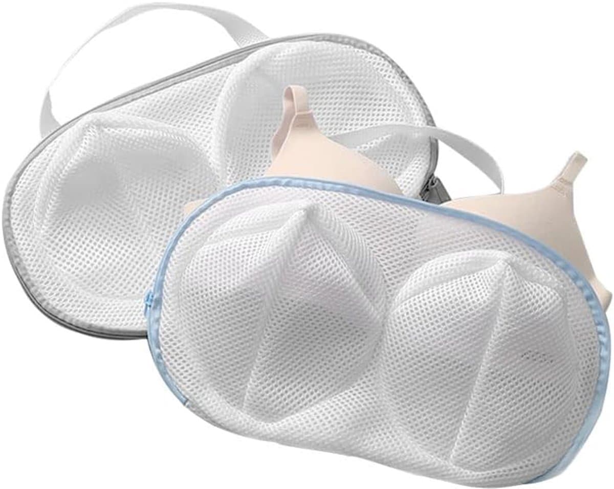 2 stuks waszakken voor bh's - Hoogwaardige, opvouwbare waszak met ritssluiting - Waszak van mesh voor ondergoed - Waszak voor de wasmachine - 30*21*5 cm - Voor thuisgebruik, voor het wassen en beschermen van ondergoed en bh's - Grijs-wit, blauw-wit — afbeelding 1
