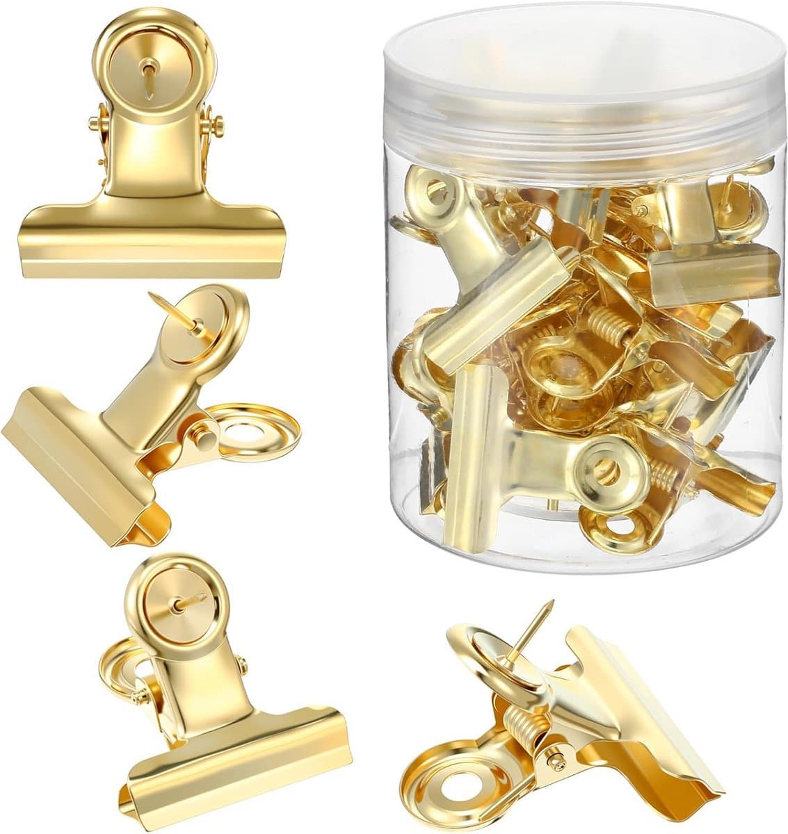 20 stuks gouden bulldogclips met spelden voor prikbord en fotobord — afbeelding 1