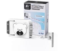 Wandgemonteerde intrekbare waslijn, 4,1 m lange uitschuifbare waslijn voor binnen en buiten, ABS+TPU+ALUMINIUM materiaal - wit