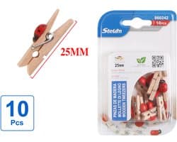 Decopatent - 10 Stuks Mini Fotoknijpertjes - Met Liefheerstbeestje decoratie - 25mm Lang - Kaartknijpertjes - Kleine mini wasknijpers - Hout - Kaarten Kerstkaart knijpers - Houten clips voor fotos