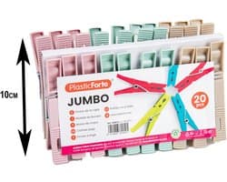 Plasticforte Wasknijpers XL formaat - 40x stuks - pastel kleuren mix - kunststof - 10 cm - Was ophangen
