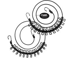 Portable Clothesline with 12 Clothespins Windproof Travel Clothesline Stretchy Elastic Inside Drying Line (Black 2PCS)