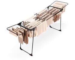 Droogrek Staand Metaal Zwart Intrekbaar XXL 204-260x56x103 cm - Droogtoren - Wasrek - Washanger
