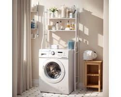 CHIWIN Wasmachine Rek Wit - 2 Laags 151 x 66 x 25 cm - Wasmachine Ombouw rek voor Bovenlader - Geen Boren - Robuust Ontwerp - Ruimtebesparend - Snel Montage - voor Badkamer, Toilet