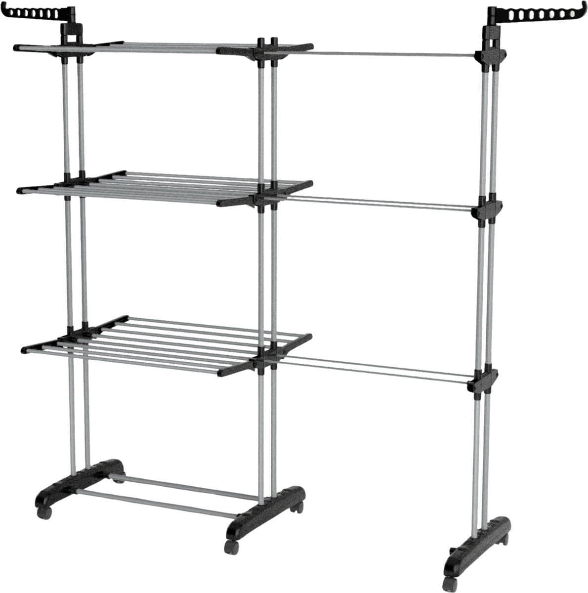 Vonia Droogtoren - Droogrek - Wasrek - Wastoren Dubbel - 3 Lagen - Inklapbaar - 150 x 50 x 171 cm - Grijs — afbeelding 1