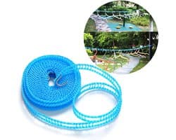 1 stuk - Wasdraad - 5M - Draagbare kampeer waslijn - Elastische waslijn - Kampeeraccessoires - Reiswaslijn voor buiten en binnen - Winddichte hanger voor buiten kamperen - Blauw