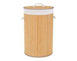 Bamboe Wasmand met Deksel – 54 Liter – Ø35 x 57 cm – Opvouwbare Wasmand met Touw Handvatten – Ademend & Duurzaam– Wasbaar – Bruin