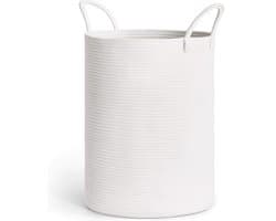 Wasmand, smal wit, gevlochten grote opbergmand voor kinderkamer, van katoen met handgrepen, handdoekmand voor badkamer, woonkamer, mand voor babyspeelgoed, 38 x 50 cm, wit