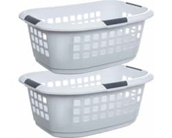 5Five Wasmand extra groot - 2x - wit - kunststof - 51 liter - 67 x 47 x 27 cm - ruime wasmanden