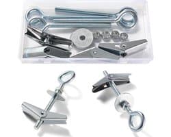 4 Sets M6 Wing Spring Hook, Spring Toggle Wing Gesloten Haak, Plafond Gipsplaat Montage Haak, met Zeskant Moeren, Ringen, voor Gipsplaat Holle Wanden Hangende Planten Bevestiging