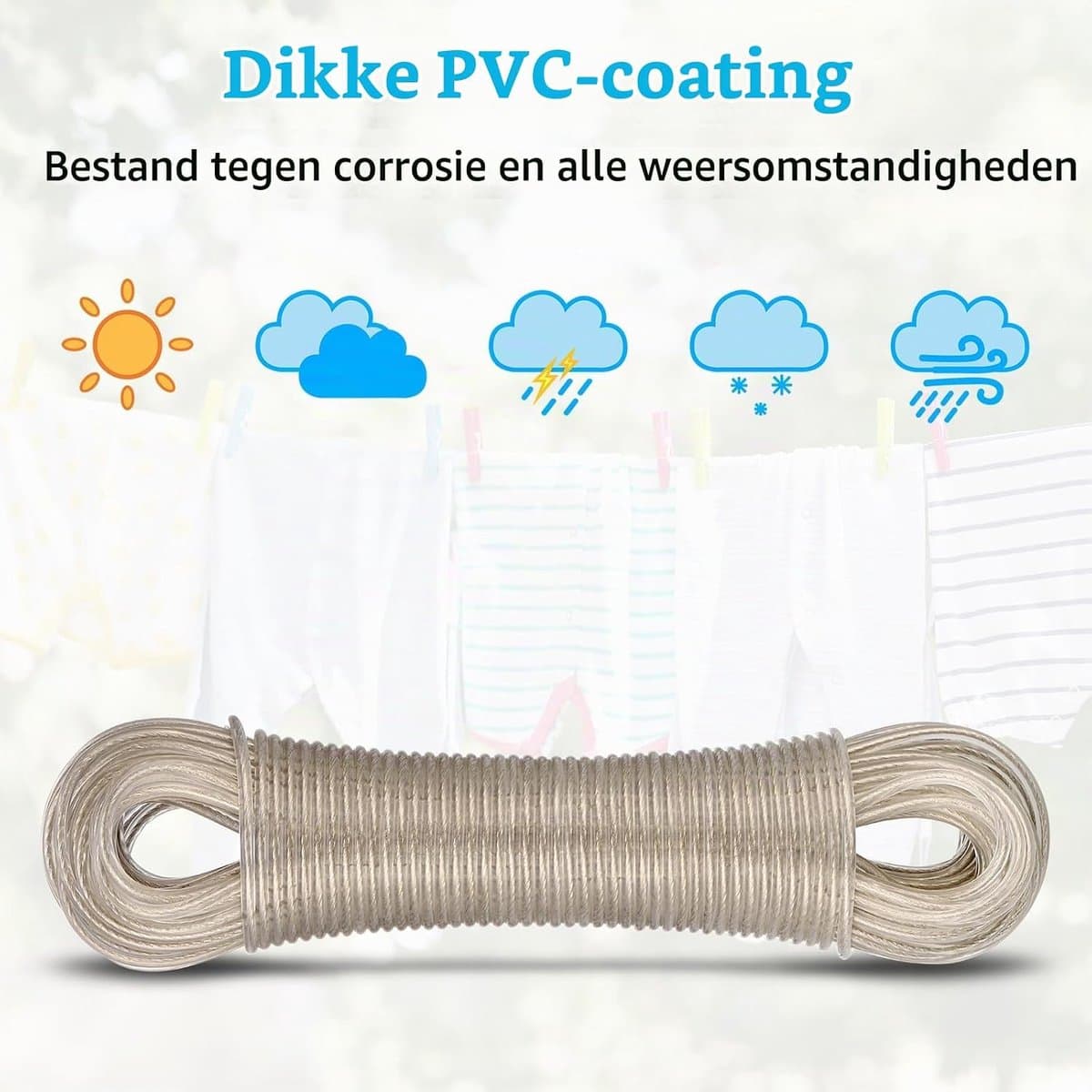 30m waslijn touw, Heavy Duty kledinglijn stalen kern, sterke koord 4mm diameter waslijnen, lange kledinglijnen voor buiten tuin reizen, roestbestendig en waterdicht waslijnen, 120kg LC — afbeelding 1