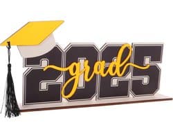 1set Houten Tafel Decoratie Voor Afstudeerfeest Elegante Centerpiece Met Letters Zwarte Tassel Voor Afstudeerfeest Versiering