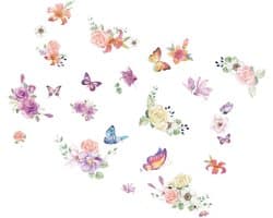 1Set Verwijderbare Rozenbloem Wandstickers Zelfklevende Decoratieve Muurstickers Woonkamer Slaapkamer Muurdecoratie met Kleurrijke Patroon