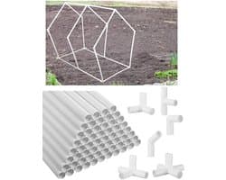 Sawysine 102 stuks doe-het-zelf PVC-projectenset inbegrepen 60 stuks 60 stuks 61 cm PVC-buis en 42 aansluitpijpfittingen voor lente, huis, kas, tuin, boerderij, werkplaats, zomer (wit, 7,9 cm)