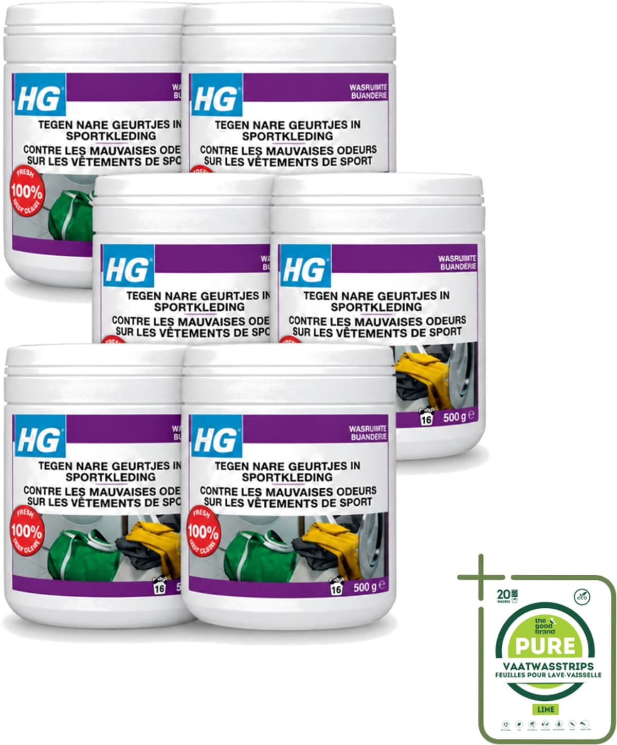 6 x HG - Wasruimte - Tegen Nare Geurtjes In Sportkleding - Wasmiddeltoevoeging - 500 g - Grootverpakking - Geurverwijdering Sportkleding - Stankmoleculen Verwijderen - Wasmiddel Toevoeging - Sportkleding Geur - Handdoek Geur — afbeelding 1