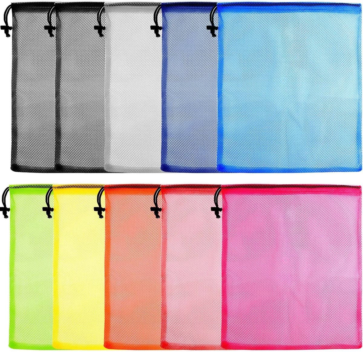 Waszakken 10 Stuks - Kleurige Nylon Mesh Tassen - Trekkoord Sluiting - Ideaal voor Opbergen en Reizen - ShopVlot — afbeelding 1