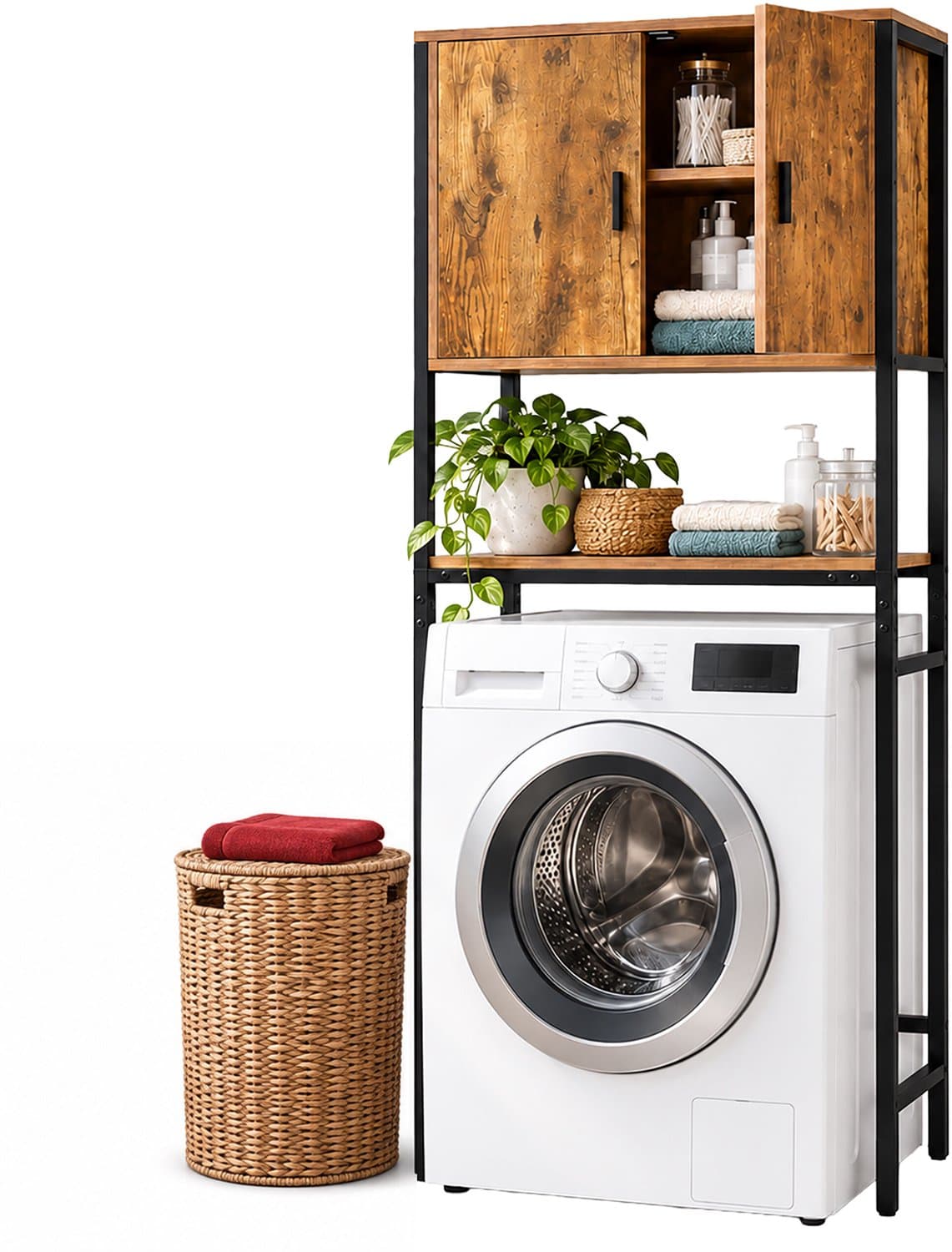 Wasmachine rek - 170x64x27 cm - met kast - bruin-zwart — afbeelding 1