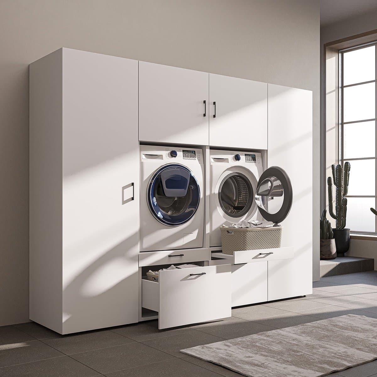 Roomart SERIE 2 Wasmachine Ombouwkast 254x205 cm - Kastenwand met 2 Hoge Kasten - Wit — afbeelding 1