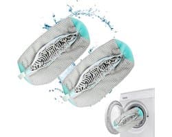 Schoenwaszak voor wasmachine - 2 stuks - grijs - met 360° reinigingsfleece - voor sneakers en schoenen - waszak voor wasmachine en droger