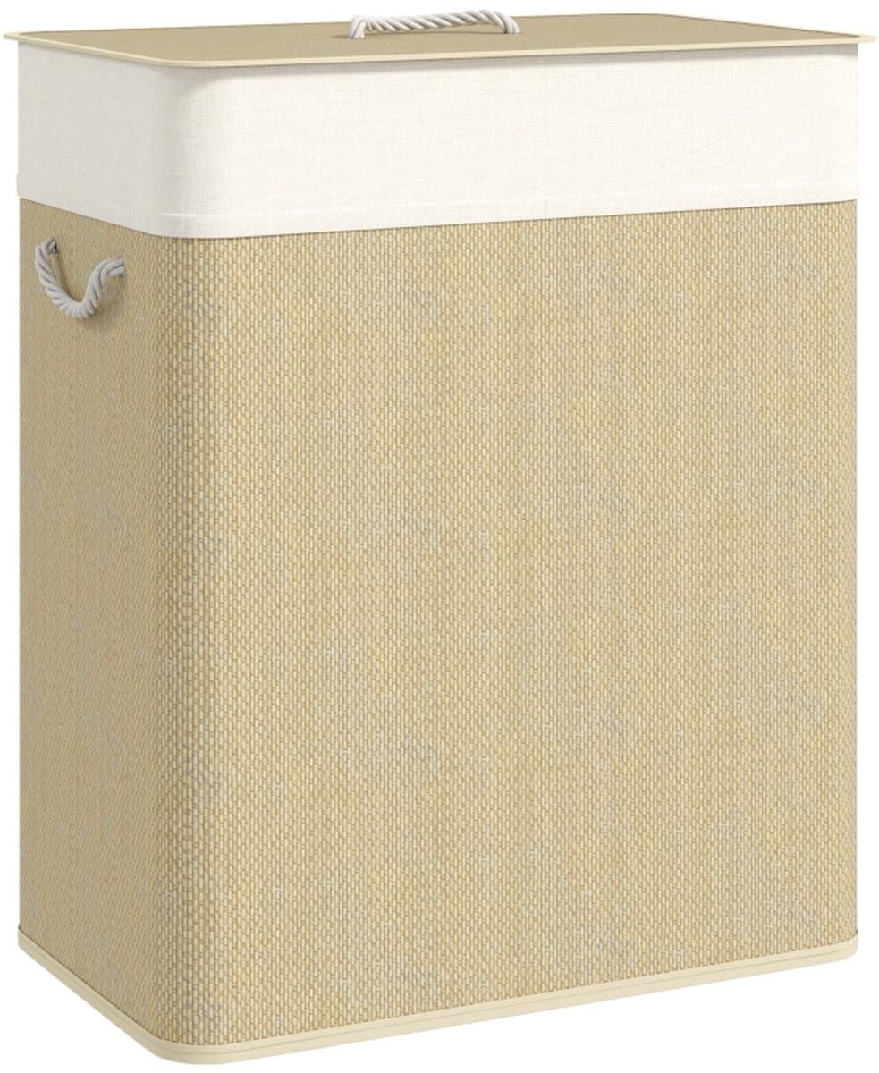 Wasmand 52x32x63cm Beige Bamboe Wasbare mand Wasgoed mand Stevig en duurzaam Praktisch en mooi Eenvoudig schoon te maken Geschikt voor slaapkamer en badkamer — afbeelding 1
