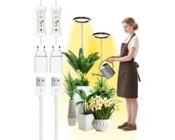 Groeilamp voor kamerplanten, led-groeilamp, volledig spectrum, in hoogte verstelbaar, automatische timer, lage veiligheidsspanning 5 V, ideaal voor grote lichtplanten, zwart, 2 stuks