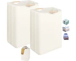 Set van 2 - Wasmand - Mand voor vuile was - Opvouwbare, draagbare wasmand - Crèmewit - Inklapbaar - Lichtgewicht - Draagbaar - 30x30x40 cm - Geschikt voor wasruimte en badkamer - Ook geschikt voor het opbergen van kinderspeelgoed