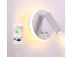 Draaibare Wandlamp Slaapkamer USB-laadstation Spot Slaapkamer Leeslamp 3000K (3W + 9W)