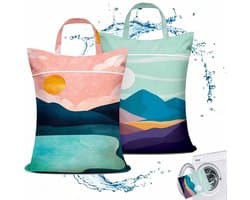 Waszak Voor Kleding - Wasmachine - Reiswaszak - Herbruikbare Kledingwaszakken - Met Handvat, Waterdicht - Opvouwbaar En Ruimtebesparend - Ontwerp Met Gescheiden Vakken Voor Natte En Droge Kleding - Blauw En Roze - 2 Stuks