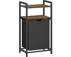 Klarven® Wasmand Vintage Bruin-zwart - Deksel Wasmand - Wasmanden - Wasmand Zwart - Laundry Basket - Met Legplanken en Waszak - 65 Liter